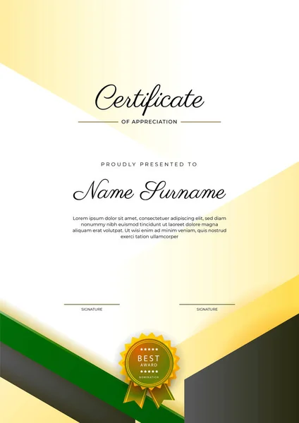 Современный Элегантный Желтый Черный Сертификат Достижения Шаблон Значком Границы Предназначен — стоковый вектор