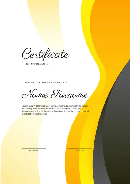 Modèle Moderne Élégant Certificat Réussite Jaune Noir Avec Badge Bordure — Image vectorielle
