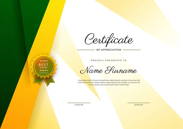 Moderní Elegantní Žlutočerný Certifikát Dosažení Šablony Odznakem Okrajem Navrženo Pro — Stockový vektor