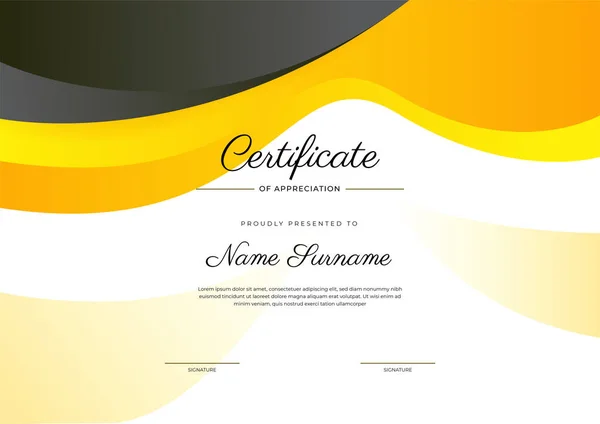 Moderní Elegantní Žlutočerný Certifikát Dosažení Šablony Odznakem Okrajem Navrženo Pro — Stockový vektor