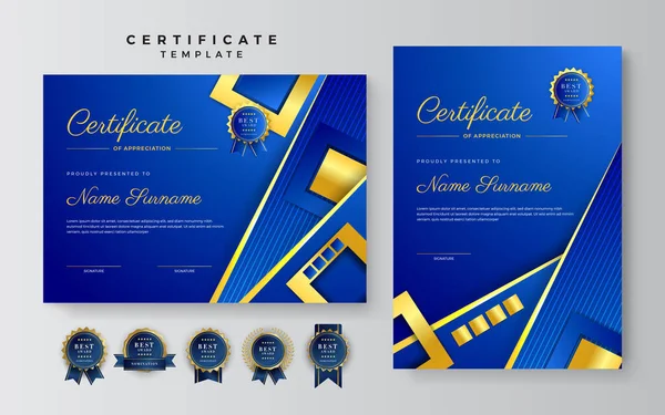 Sada Firemního Stylu Geometrické Modré Zlaté Barevné Abstraktní Certifikát Design — Stockový vektor