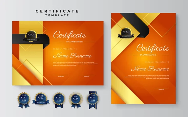 Sada Firemního Stylu Geometrické Oranžové Zlaté Barevné Abstraktní Certifikát Design — Stockový vektor