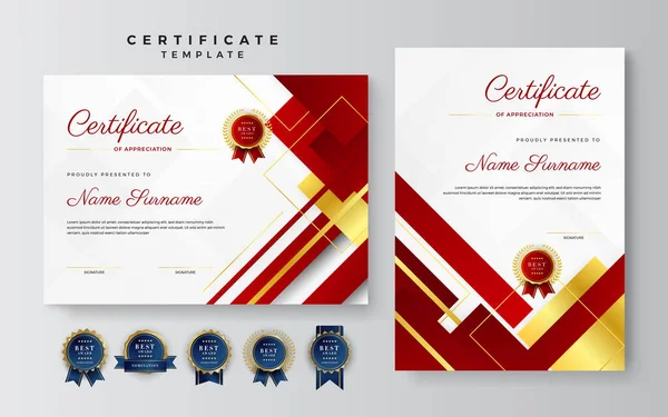 Set Corporate Style Geometric Red Gold Colorful Abstract Certificate Design — Stock Vector