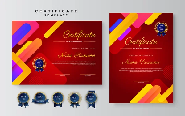 Set Gradient Style Geometric Red Colorful Abstract Certificate Design Template — Stock Vector