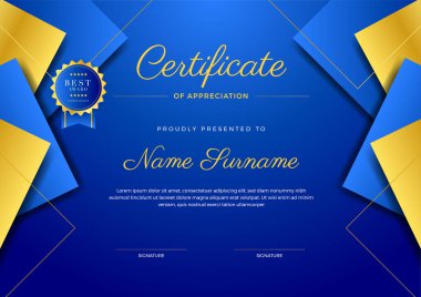 kurumsal stil geometrik mavi ve altın renkli soyut sertifika tasarım şablonu