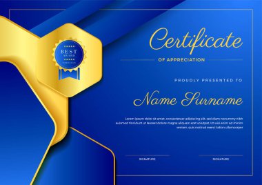 kurumsal stil geometrik mavi ve altın renkli soyut sertifika tasarım şablonu