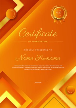 kurumsal stil geometrik turuncu ve altın renkli soyut sertifika tasarım şablonu