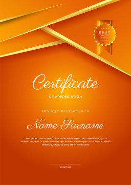 kurumsal stil geometrik turuncu ve altın renkli soyut sertifika tasarım şablonu