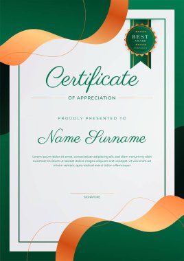 Rozetli ve sınırlı modern koyu yeşil başarı şablonu. Diploma, ödül, iş, üniversite, okul ve şirket için tasarlandı..