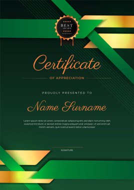 Rozetli ve sınırlı modern koyu yeşil başarı şablonu. Diploma, ödül, iş, üniversite, okul ve şirket için tasarlandı..