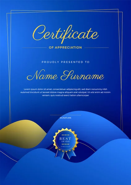 Plantilla Diseño Certificado Abstracto Color Azul Oro Geométrico Estilo Corporativo — Archivo Imágenes Vectoriales