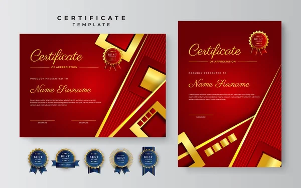 Conjunto Estilo Corporativo Geométrico Vermelho Dourado Colorido Modelo Design Certificado —  Vetores de Stock
