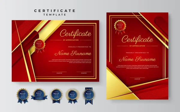 Set Van Corporate Stijl Geometrische Rood Goud Kleurrijke Abstracte Certificaat — Stockvector