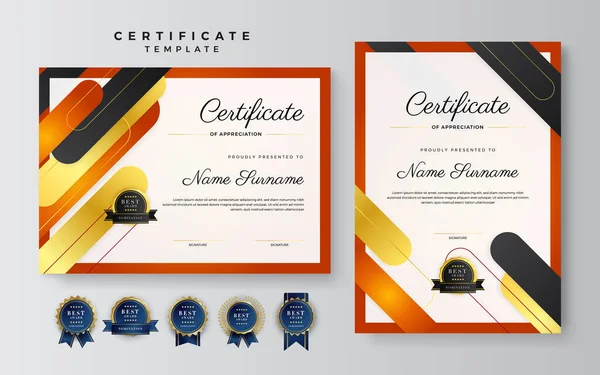 一套企业风格的几何橙色和金色彩色抽象证书设计模板 — 图库矢量图片