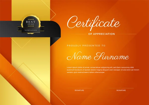 企业风格的几何橙色和金色彩色抽象证书设计模板 — 图库矢量图片