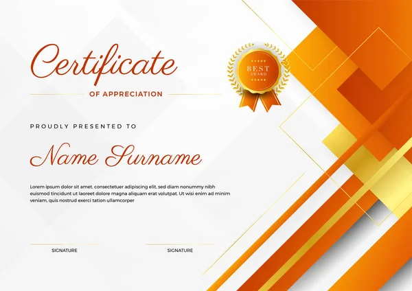 Modèle Conception Certificat Abstrait Coloré Orange Géométrique Style Corporatif — Image vectorielle
