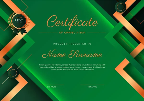 Modern Elegant Dark Green Certificate Achievement Template Badge Border Designed — Stock Vector