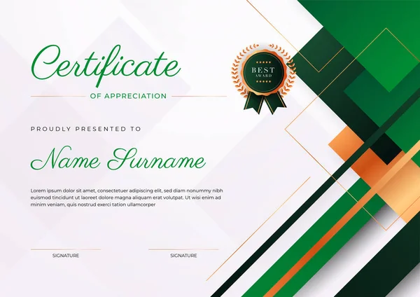 Modern Elegant Dark Green Certificate Achievement Template Badge Border Designed — Stock Vector