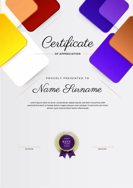 Modern Corporate Abstract Geometric Colorful Certificate Design Template — Stock Vector