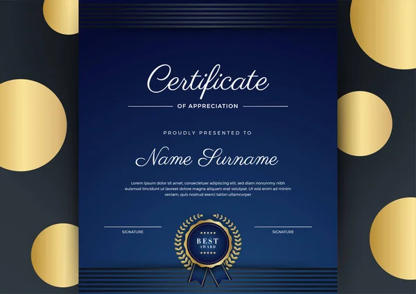 Современный Корпоративный Абстрактный Геометрический Синий Золотой Красочный Шаблон Дизайна Сертификата — стоковый вектор