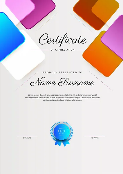 Modern Corporate Abstract Geometric Colorful Certificate Design Template — Stock Vector