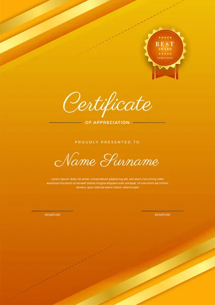 Современный Корпоративный Абстрактный Геометрический Оранжевый Золотой Красочный Дизайн Сертификата — стоковый вектор