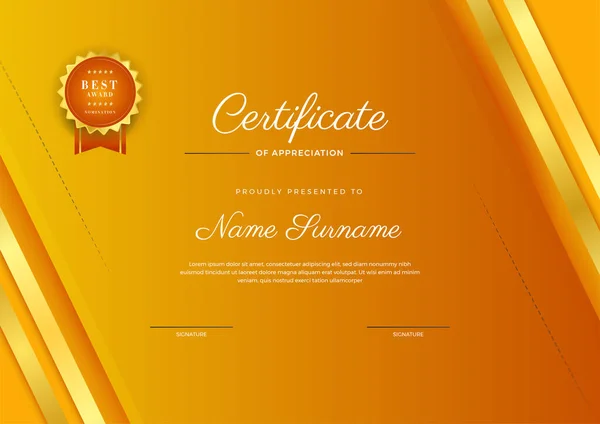 Современный Корпоративный Абстрактный Геометрический Оранжевый Золотой Красочный Дизайн Сертификата — стоковый вектор