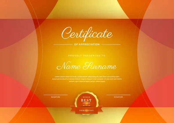 Nowoczesny Korporacyjny Abstrakcyjny Geometryczny Pomarańczowo Złoty Wzór Certyfikatu — Wektor stockowy