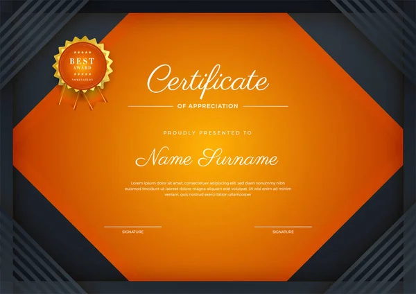 Modern Corporate Abstract Geometric Orange Black Colorful Certificate Design Template — Stock Vector