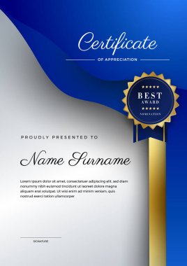 dinamik kurumsal element geometrik mavi renkli soyut sertifika tasarım şablonu
