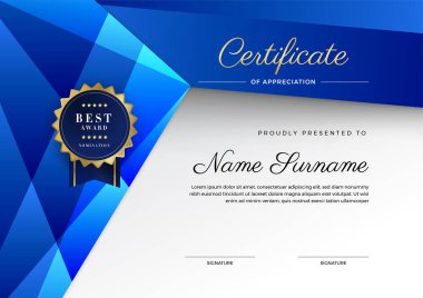 dinamik kurumsal element geometrik mavi renkli soyut sertifika tasarım şablonu