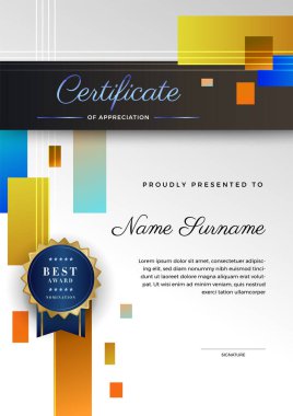 dinamik kurumsal element geometrik turuncu renkli soyut sertifika tasarım şablonu