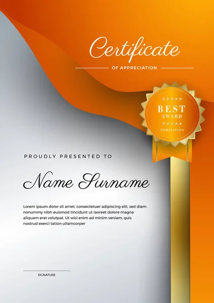 Élément Entreprise Dynamique Géométrique Orange Coloré Résumé Modèle Certificat Conception — Image vectorielle