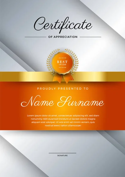Élément Entreprise Dynamique Géométrique Orange Coloré Résumé Modèle Certificat Conception — Image vectorielle
