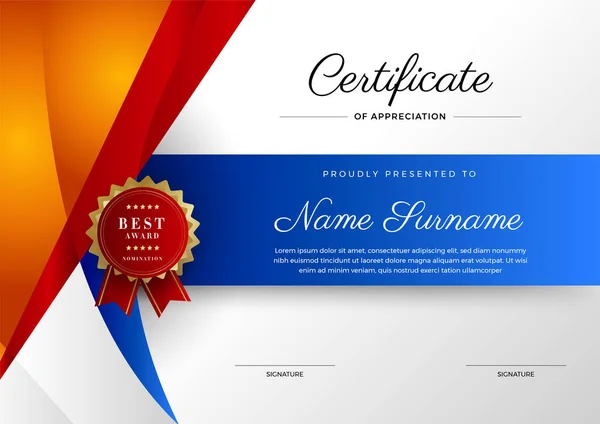 Élément Entreprise Dynamique Géométrique Bleu Orange Coloré Résumé Modèle Certificat — Image vectorielle