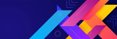 Soyut renkli çokgen pankart tasarım şablonu. Geometrik şekilli arkaplan ve rengarenk renkleri olan renkli bir web pankartı. Vektör grafik tasarım sancak modeli sunum arkaplanı.