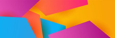 Soyut renkli çokgen pankart tasarım şablonu. Geometrik şekilli arkaplan ve rengarenk renkleri olan renkli bir web pankartı. Vektör grafik tasarım sancak modeli sunum arkaplanı.