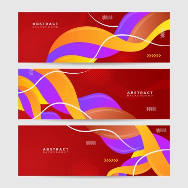 Buton lu renkli web banner konsepti. Degrade renkler ve soyut dinamik şekiller ile yatay promosyon afiş koleksiyonu. Web sitesi için başlık tasarımı. Canlı arka plan.