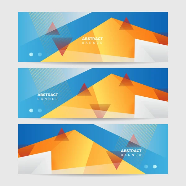 Plantilla Diseño Banner Polígono Naranja Azul Abstracto Colorido Banner Web — Vector de stock