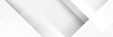 Beyaz ve gri okları olan teknolojik pankart tasarımı. Soyut geometrik vektör arkaplanı. Beyaz soyut modern arkaplan tasarımı.