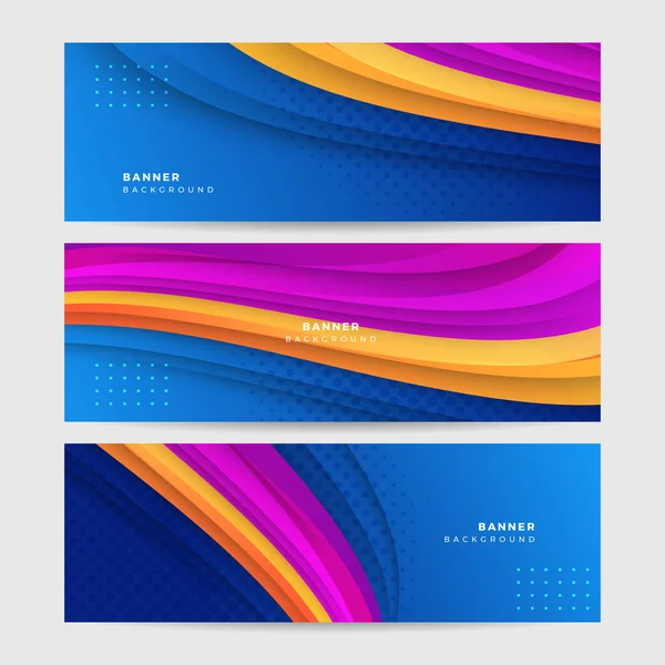 要約青オレンジ紫色のバナーデザインテンプレート 幾何学的な形状の背景とグラデーションの色を持つカラフルなハイテクウェブバナー ベクトルグラフィックデザインバナーパターンプレゼンテーションの背景 — ストックベクタ