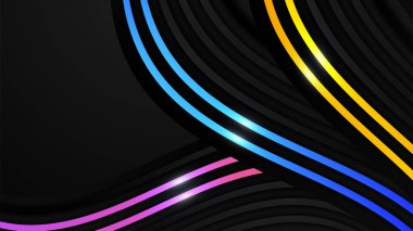 Renkli ışık dekorasyonlu siyah soyut dalgalı boyut arkaplanı