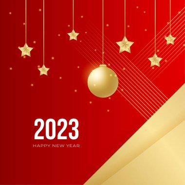 Sosyal medya şablonu için 2023 yılı kartpostal geçmişiniz kutlu olsun. Kırmızı ve altın 2023 kış tatili tebrik kartı şablonu. Markalaşma, kapak, kart için minimal moda afişi.