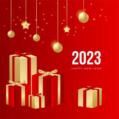 Sosyal medya şablonu için 2023 yılı kartpostal geçmişiniz kutlu olsun. Kırmızı ve altın 2023 kış tatili tebrik kartı şablonu. Markalaşma, kapak, kart için minimal moda afişi.