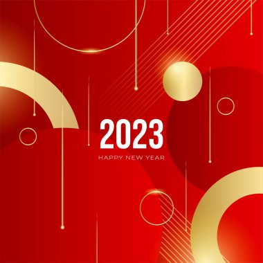 Sosyal medya şablonu için 2023 yılı kartpostal geçmişiniz kutlu olsun. Kırmızı ve altın 2023 kış tatili tebrik kartı şablonu. Markalaşma, kapak, kart için minimal moda afişi.