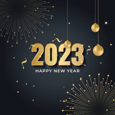 Mutlu Yıllar 'ın yaratıcı konsepti. Kutlama ve sezon dekorasyonu için tipografi içeren 2023 logo dizayn şablonları. Markalaşma, kapak, afiş, kart, poster için 2023 minimal trend arka plan.