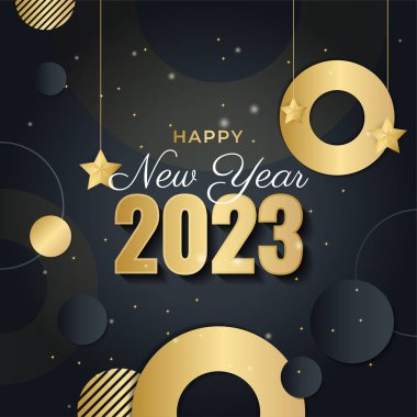 Mutlu Yıllar 'ın yaratıcı konsepti. Kutlama ve sezon dekorasyonu için tipografi içeren 2023 logo dizayn şablonları. Markalaşma, kapak, afiş, kart, poster için 2023 minimal trend arka plan.