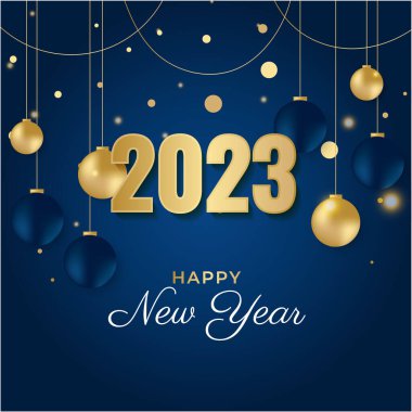 Sosyal medya şablonu için 2023 yılı kartpostal geçmişiniz kutlu olsun. Mavi ve altın 2023 kış tatili tebrik kartı şablonu. Markalaşma, kapak, kart için minimal moda afişi.