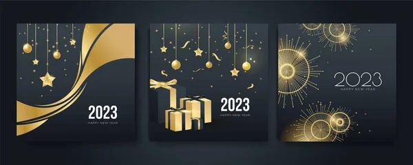 Creative Concept 2023 Happy New Year Posters Set Design Šablony — Stockový vektor