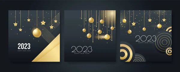 Šťastný Nový Elegantní Zlatý Text Roku 2023 Světlem Minimální Textová — Stockový vektor